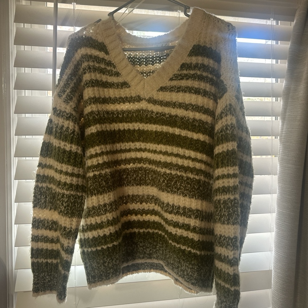 Wonderly Green and Cream Striped Sweater